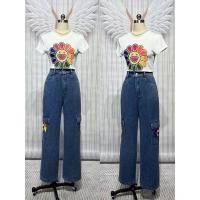 ราคา (m,l,2xl,4xl) ชุดเซตกางเกง ชุดยีนส์ เสื้อยืด+กางเกงยีนส์เอวสูง ลายทานตะสันยิ้ม น่ารักมากๆ งานป้าย chalita (28761085804)