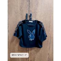 ราคา พร้อมส่ง(มือ2)เสื้อครอปแขนสั้น แถบกำมะหยี่playboy (14948495312)