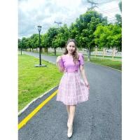 ราคา เดรสผ้าทออัดกาวทั้งชุด สีชมพูม่วง ไซต์ xs สัดส่วน อก 32 เอว 25-26 สะโพกฟรีไซต์ (29653869018)