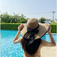 ราคา หมวกสานปีกกว้าง ขอบดำ ชายหาด หมวกปานามา กันแดด กันลม พับเก็บได้ สไตล์เกาหลี รุ่นA003 สีครีม สีกากี สีขาว (27650824734)