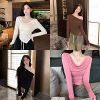 ราคา Evelynเสื้อเปิดไหล่ไหมพรม แขนยาว สีพื้น น่ารักคิ้วๆดีเทลปลายเฉียง เสื้อปาดไหล่ข้างเดียว เข้ารูป สไตล์เกาหลี#MX059 (27709625868)