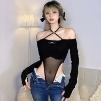 ราคา [I1]พร้อมส่งในไทยเสื้อบอดี้สูท ปาดไหล่ ผ้าซีทรู สไตล์สตีท สายฝอ (18792399087)