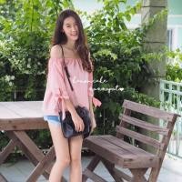 ราคา เสื้อปาดไหล่ผูกโบว์ปลายแขน (121862495)