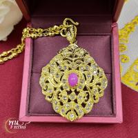 ราคา ส่งฟรี จี้&เข็มกลัดทับทิมแท้ ฉลุลายฝังเพชร เครื่องประดับไทย พูนทรัพย์ มีใบรับประกัน PD77P600 (18551545086)