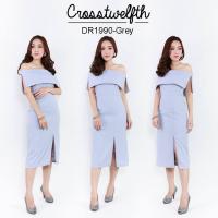ราคา เดรสสาวอวบ อ้วน xl xxl ออกงาน สีเทา สวยหรู ปาดไหล่ (4847999573)
