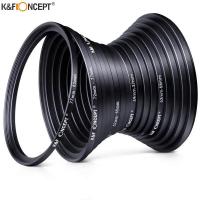 ราคา K&F CONCEPT 18pcs Camera Lens Filter Step Up/Down Adapter Ring Set 37-82mm 82-37mm for Canon Nikon Sony DSLR Camera Len (26270154053)