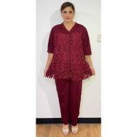 ราคา ชุดเซทเสื้อพร้อมกางเกงผ้ามูลเวฟแต่งลูกไม้ด้านหน้ากระดุมแกะรอบอก44-50 (24407267973)