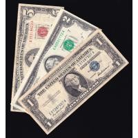 ราคา USA, United States of America, 1-2-5 Dollars, 3 colour seals, 1957-1976, 3 Notes LOT, Free Shipping, ส่งฟรี (23329716101)
