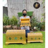 ราคา หีบไม้เดินเส้นปิดทอง หีบสมบัติ กำปั่นปิดทอง ชุด3ชิ้น (9349133080)