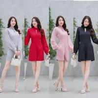 ราคา จั้มสั้น แต่งแขนชีฟอง สีแดง สีชมพู สีดำ สีเทา ใส่เที่ยว ใส่ออกงาน ชุดน่ารักๆ ตรงปก นางแบบใส่งานจริง (27061603366)