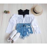 ราคา เสื้อเชิ้ตเปิดไหล่(กล้ามข้างในเย็บติดกัน) พร้อมส่ง! (990253624)