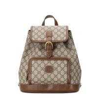 ราคา Gucci GG Retro Series Men's Beige Presbyopic Canvas กระเป๋าเป้สะพายหลังหนังสีน้ำตาล (29210374831)