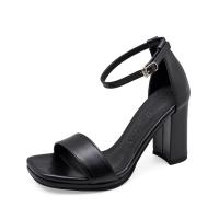 ราคา [แท้]TAYWIN รองเท้าแตะส้นสูงหนังแท้ รุ่น SC-83 หนังนิ่มสีดำ (24465423937)