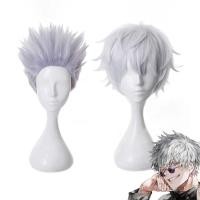 ราคา Fluffy Men Wigs Satoru Gojo Anime Cosplay Cosplay Wig Jujutsu Layered Kaisen Heat Resistant Grey Short Synthetic Hair (24470244599)