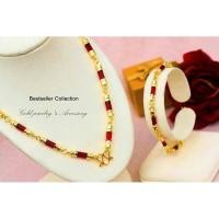 ราคา เซตสร้อยคอ+สร้อยข้อมือโกเมนและนิลหุ้มทองคำแท้ 5 ไมครอน (2830977807)