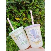 ราคา แก้วน้ำพลาสติก มีฝาปิด พร้อมหลอด 2ใบ (คละสีคละลาย) (17406074582)