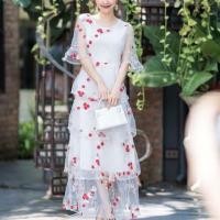 ราคา เดรสปักลายดอกสีแดงงานป้าย (1758383204)