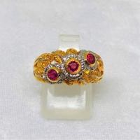 ราคา แหวนโบราณ size 53; แหวนทองพลอยแดง ทับทิมพม่า ลายดอกไม้โบราณ A14742 (26473615724)