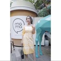 ราคา เดรสลายไทย เดรสผ้าไทย ชุดไทย เดรสสีเหลือง (15047119422)