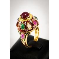 ราคา SUPER FLASH SALE : (R12 ชื่อแบบ "นนทรี") : แหวนนพเก้าทรงยอดมณฑปลงยาประดับพลอยทับทิม (Ruby) (24362262312)