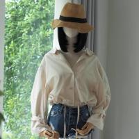 ราคา เสื้อเชิ้ตทรงครอป สีครีมผูกโบว์ด้านหลัง (18634244226)