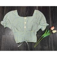 ราคา เสื้อครอป แขนตุ๊กตา ลายสก็อต มีเชือดรูดด้านหน้า (4649115408)