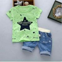 ราคา ชุดเสื้อคอกลมแขนสั้นเพ้นท์รูปดาว พร้อมกางเกงสียีนส์ (473748480)