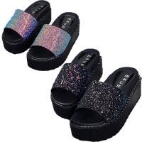 ราคา รองเท้าแตะส้นตึก ประดับ Glitter แฟชั่น (6735697237)