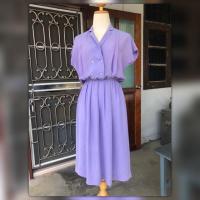 ราคา ชุดเดรสมือสองสีม่วง เอวจั้ม (1963882527)