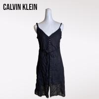 ราคา Calvin Klein เดรสสายเดี่ยวผ้าคอตตอลสีดำ (22684251860)
