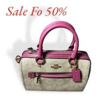 ราคา กระเป๋าสะพายข้างทรงหมอนมินิ 7นิ้ว Coach Mini Rowan Satchel In Signat สี Light Raspberry CH469 ลายซีสีครีม (27213429078)