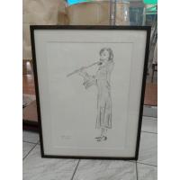 ราคา กรอบรูป ภาพวาดดินสอ รูปหญิงเป่าฟลูต โดย Hiroshi 09.10.31 ศิลปินญี่ปุ่น งานกรอบไม้ (24875873415)