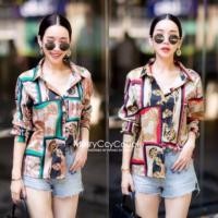 ราคา เสื้อเชิ้ตแขนยาวลาย versace (2439059034)