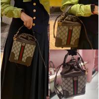 ราคา Gucci/Double G micro logo/Drawstring closure/Canvas and leather/Bucket bag/กระเป๋าสะพาย/กระเป๋าถือ/ของแท้ 100% (29754560692)