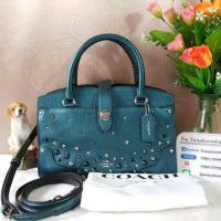 ราคา Coach F59146 Mercer Satchel 24 Star Rivets Handbag Metallic Graphite Color: Silver/Metallic Mineral (1269292330)