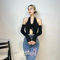 ราคา CN29 เสื้อครอปผูกหน้าสายฝอ Y2K มีปลอกแขน (22843093373)