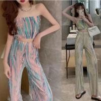 ราคา YUKI(CF2006) ชุดเซ็ท 2 ชิ้น เสื้อเกาะอก+กางเกงขายาว ลายมัดย้อมทะเล ชิวๆใส่สบาย (ชุดเกาะอกขายาว) (13975083301)