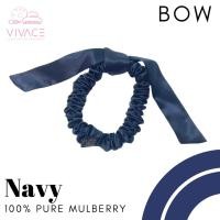 ราคา ยางรัดผมผ้าไหมแท้ รุ่น Bow สี Navy ยางผ้าไหมถนอมเส้นผม mulberry แท้ 100% mulberry silk scrunchie (26810077844)
