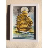 ราคา ภาพวาดเรือสำเภาทอง ภาพมงคล ขนาด5x7 นิ้ว พร้อมกรอบ แขวนได้ ตั้งได้ กรอบไม้ นำตกแต่งบ้านร้านค้า เสริมโชคลาภ สวยงาม (25523595467)
