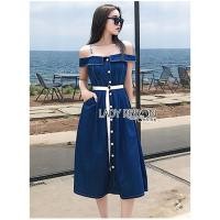 ราคา ฟรี EMS ชุดเดรสยาว งานป้าย Lady Ribbon Thailand เสื้อผ้าแฟชั่นผู้หญิง Dress Size M สียีนส์ พร้อมส่งสวยเหมือนแบบ (1055541875)