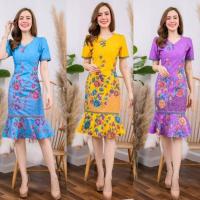 ราคา ชุดเดรสผ้าปาเต๊ะอินโดแท้ เนื้อ JAVA Premium ทรงระบายหางปลา งานอัดผ้ากาวทั้งชุด ติดกระดุมปั๊ม ซิปซ่อนด้านหลัง (13119799902)