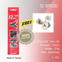 ราคา โซ่จักรยาน YBN 12 Speed 126 Links สำหรับจักรยานเสือหมอบ/ภูเขา (Made in Taiwan) (11560911472)
