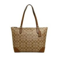 ราคา กระเป๋า COACH F29208 ZIP TOP TOTE IN SIGNATURE CANVAS (IME74)สี: IMITATION GOLD/KHAKI/SADDLE 2 (13308667550)