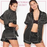 ราคา ✈️【Pre-Order】❤️ VICTORIA'S SECRET Satin Short PJ Set : Black Dot (9580260214)
