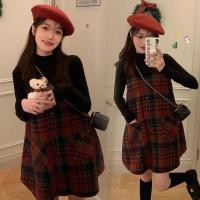 ราคา ✨แฟชั่นย้อนยุค【ชุด 2 ชิ้น】สีแดง ลายสก็อต เอี๊ยมกระโปรง+เสื้อคอกลมแขนยาว หลวมและน่ารักS-3XL (22487021218)