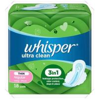 ราคา Whisper ulrea clean THIN regular (24 cm.) วิสเปอร์ อัลตร้า คลีน ธิน เรคกูล่าร์ ผ้าอนามัย ปริมาณสุทธิ 18 ชิ้น (20669145064)
