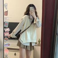 ราคา พร้อมส่ง A feel good set เสื้อกั๊กไหมพรม เสื้อเชิ้ตลายทาง กระโปรงพลีทเข้าเซท (ขายแยกชิ้น) (IN38434) (18273155115)