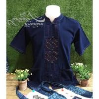 ราคา เสื้อหม้อห้อมม่อฮ่อมผ้าฝ้ายเมืองคอจีนด้นมือแขนสั้น (5078310129)