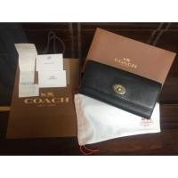 ราคา Coach กระเป๋าสตางค์ผู้หญิงสีดำหนังทั้งใบ ของแท้100% (2643371004)
