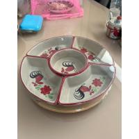 ราคา ชุดออเดิฟ เซรามิค ชุดจานออเดิร์ฟ 5ช่อง พร้อมถาดไม้หมุนได้ กว้าง 30cm จานออเดิร์ฟเซรามิคลายไก่ จานออเดิฟ ถาดหลุม (15097543451)